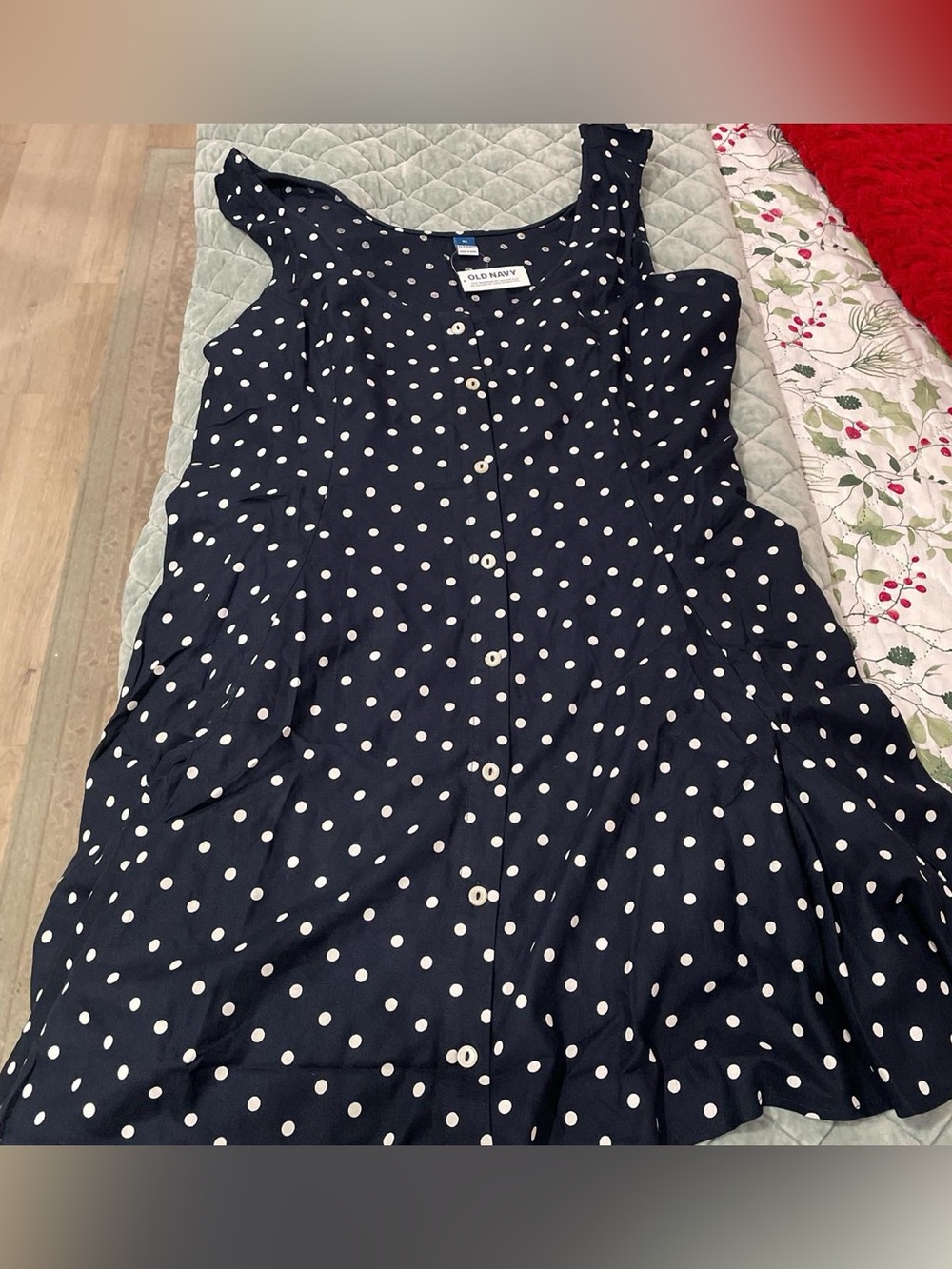 Old Navy Navy and White Polka Dot Button-Front Midi Dress